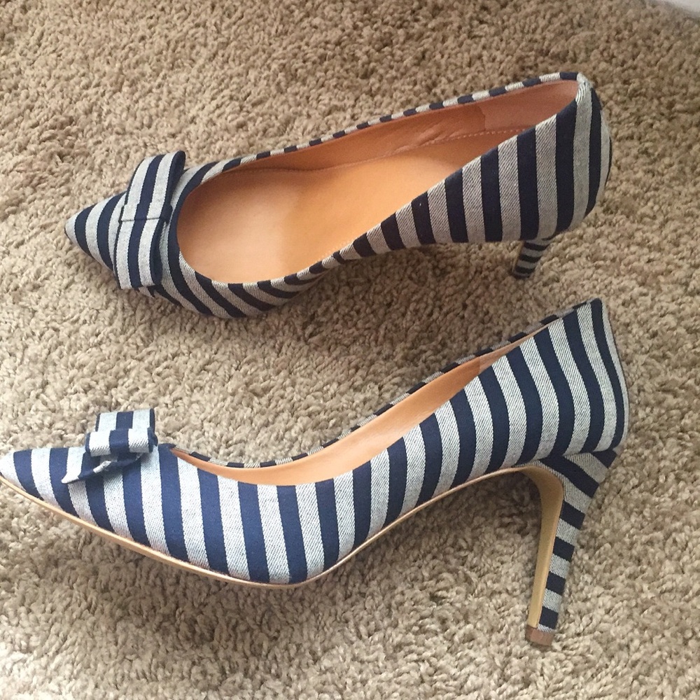 J. Crew Factory Striped Bow Heels Pumps 9